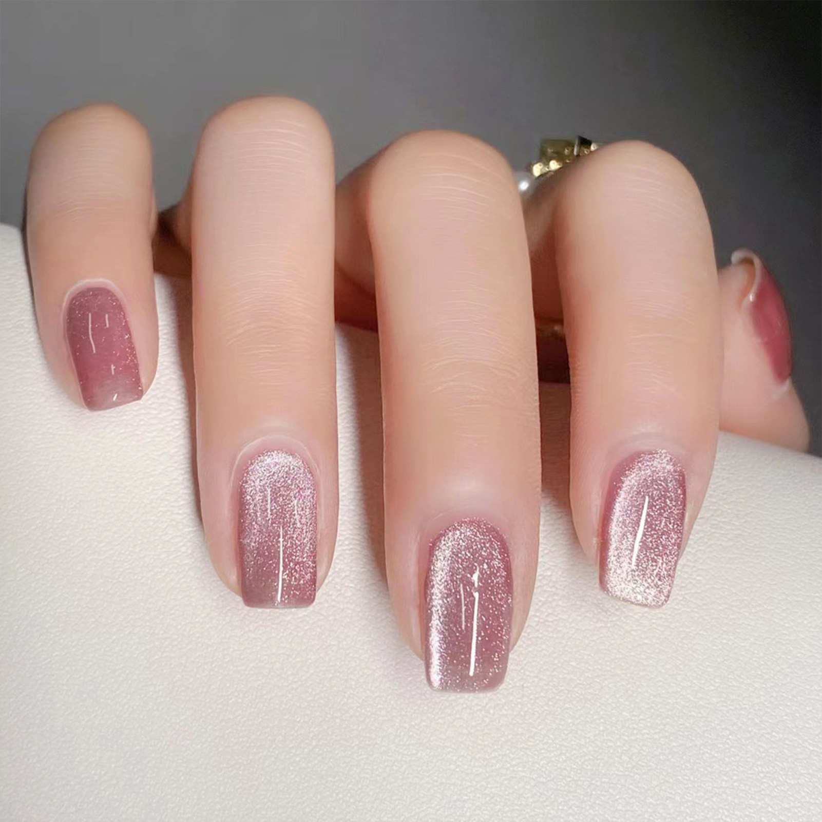 Nail Art Cat Eye Pink - 24 buah Pink Shiny Press-on kuku