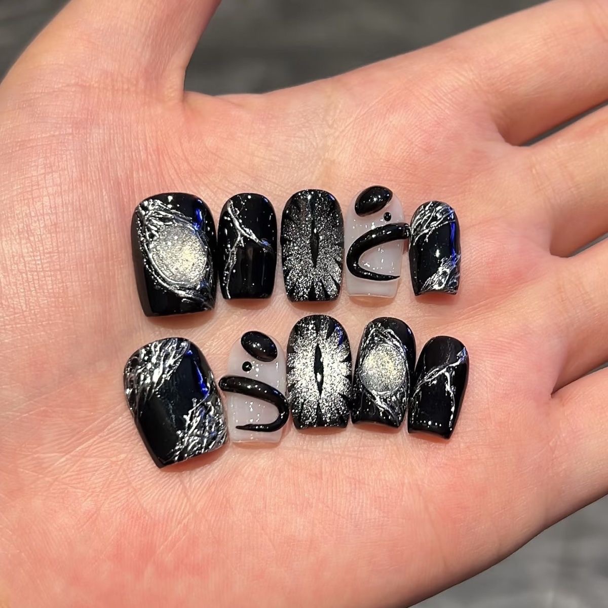 Nail Art Glitter - 10 Buah Kuku Palsu Buatan Tangan