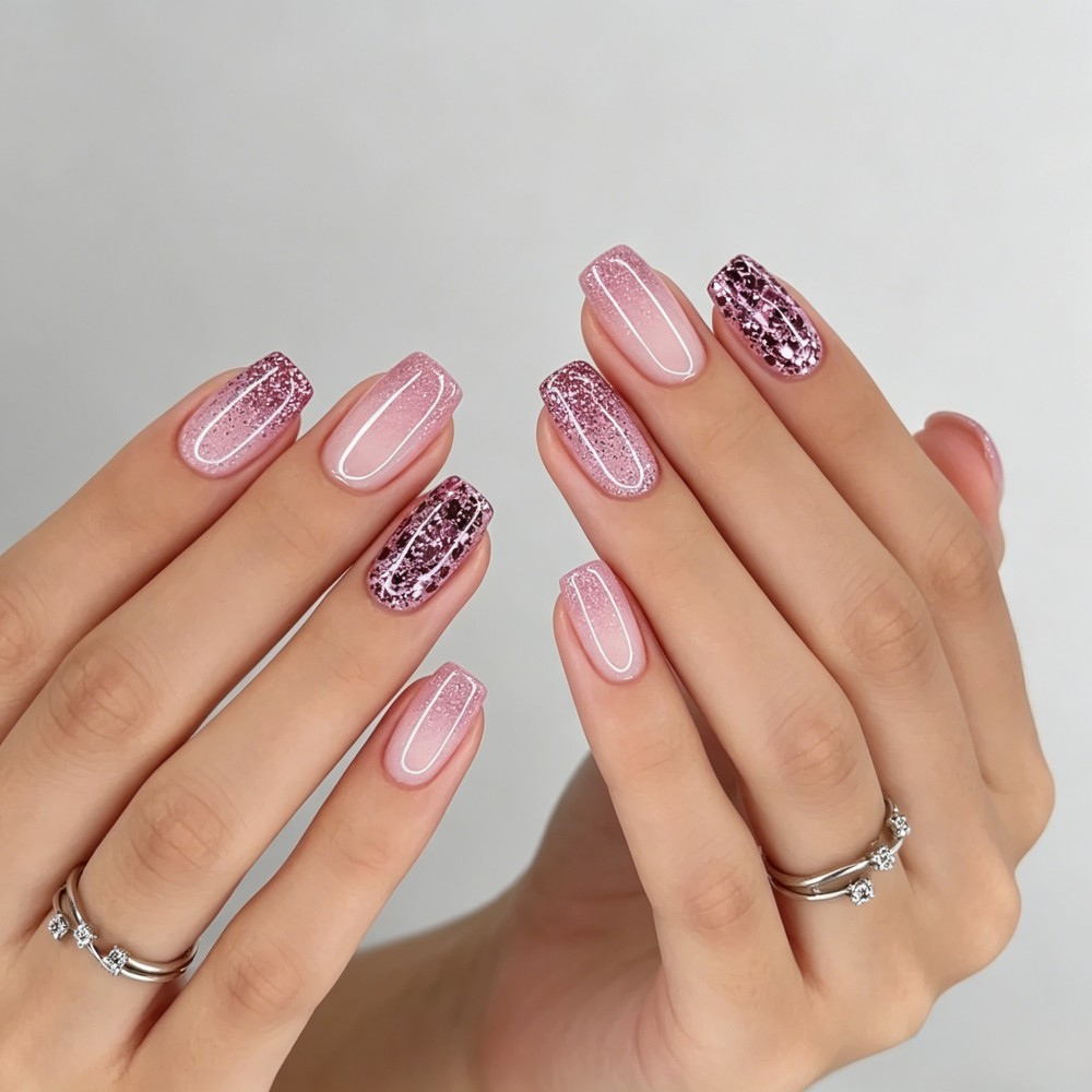 Nail Art Glitter - 24Pcs Kuku Palsu Putih Seni, Kuku
