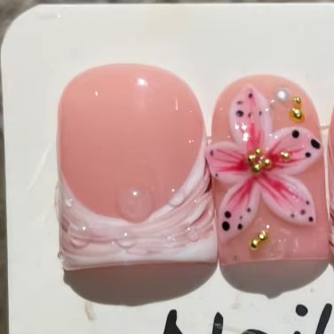 Nail Art Cat Eye Pink - 10Pcs/set Kuku Palsu Pendek Warna Pink