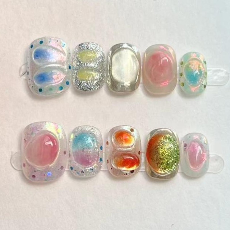 Nail Art Glitter - 10 Buah Kuku Palsu Buatan Tangan