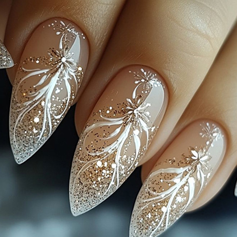 Nail Art Glitter - 24 Buah/Set Kuku Palsu Pendek Sedang