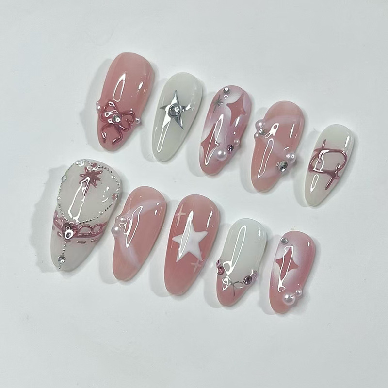 24 Buah Set Kuku Almond Pendek - Nail Art Glitter ulasan dan harga