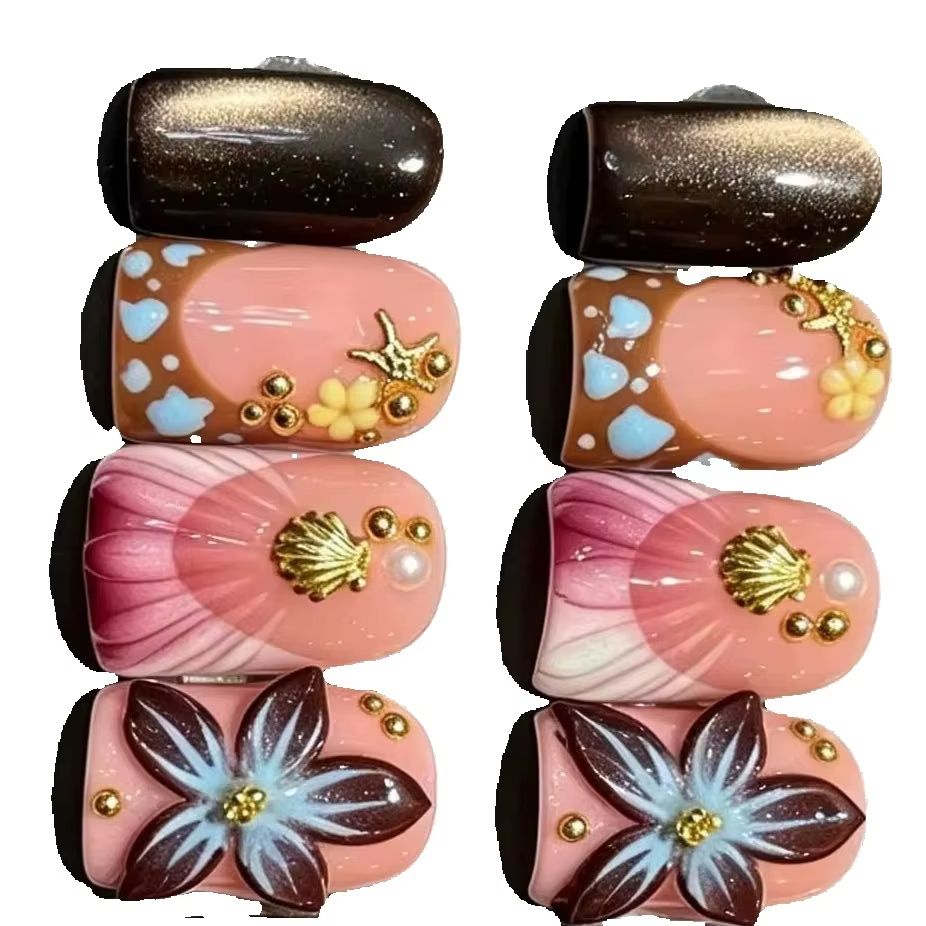 10Pcs/set Kuku Palsu Pendek Wa - Nail Art Cat Eye Pink ulasan dan harga