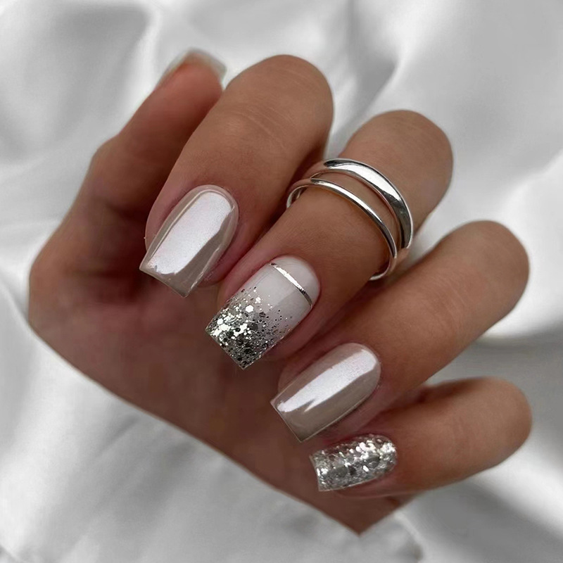 Kuku palsu pendek persegi untu - Nail Art Glitter ulasan dan harga