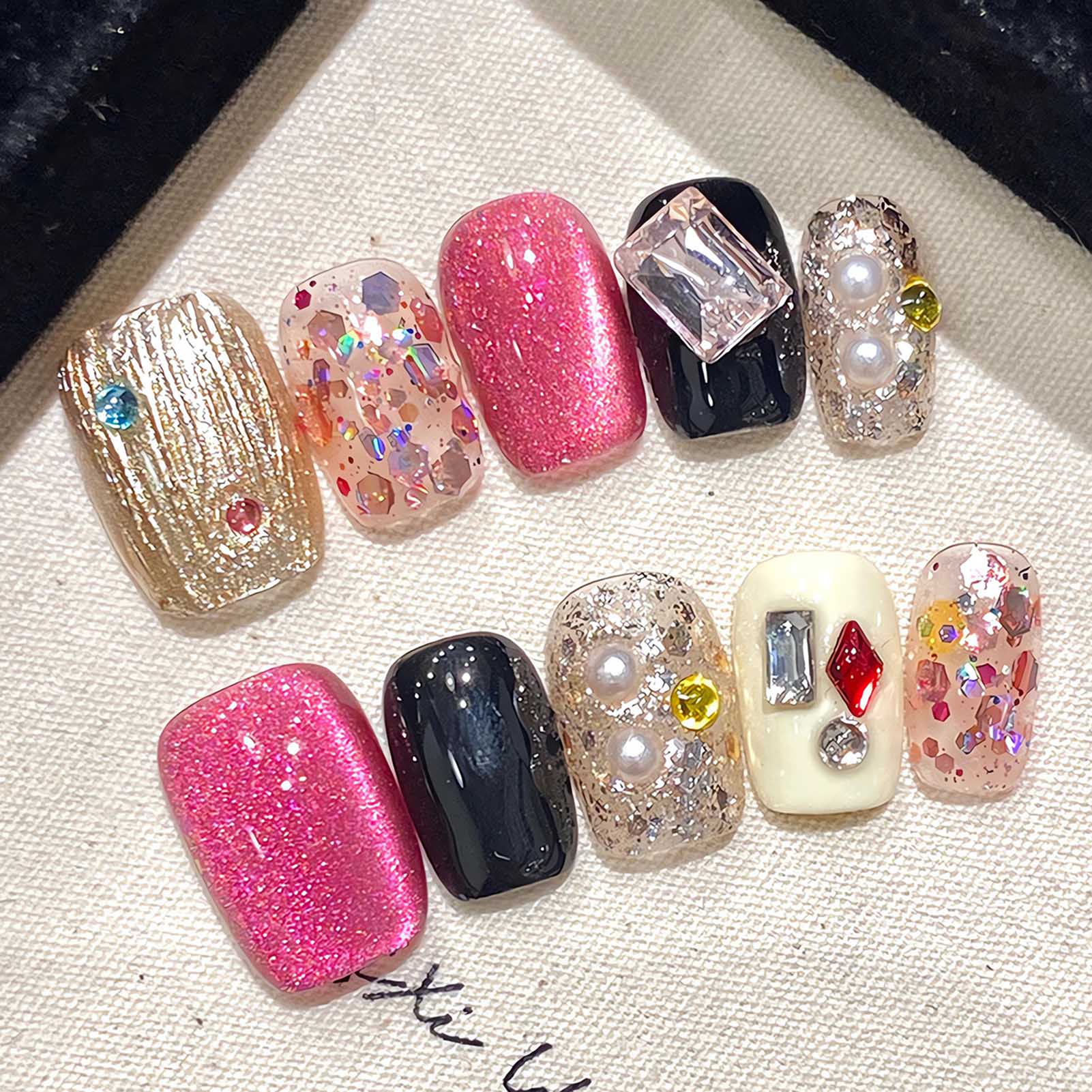Buatan tangan Tekan pada kuku  - Nail Art Glitter ulasan dan harga