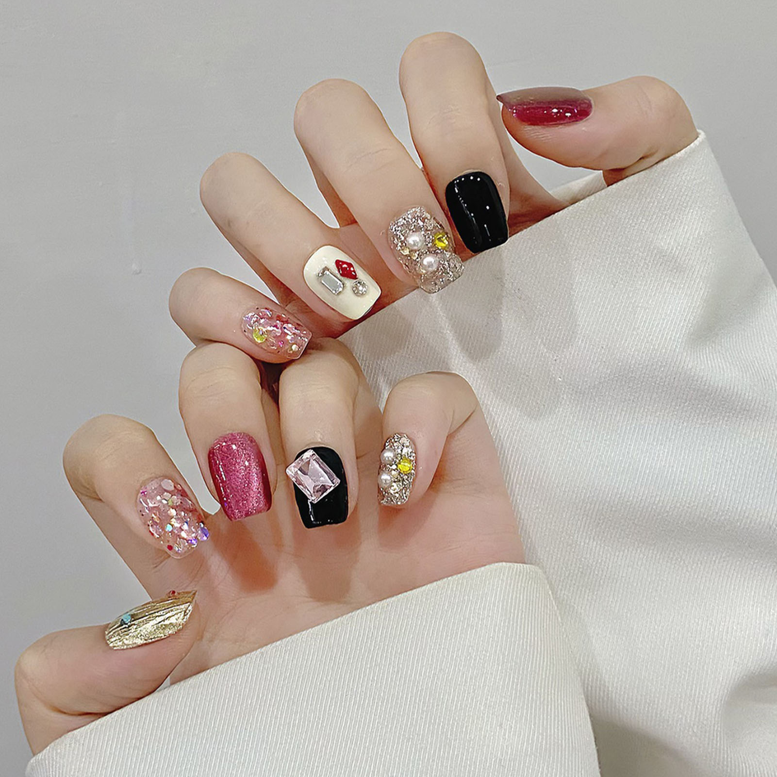 Buatan tangan Tekan pada kuku  - Nail Art Glitter ulasan dan harga