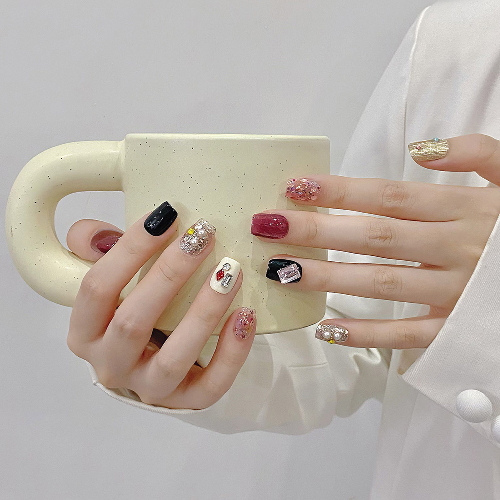 Buatan tangan Tekan pada kuku  - Nail Art Glitter ulasan dan harga