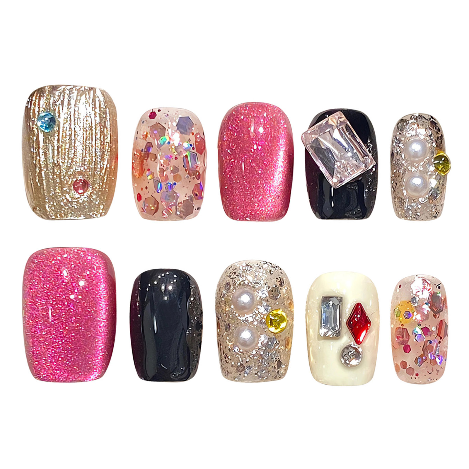 Buatan tangan Tekan pada kuku  - Nail Art Glitter ulasan dan harga