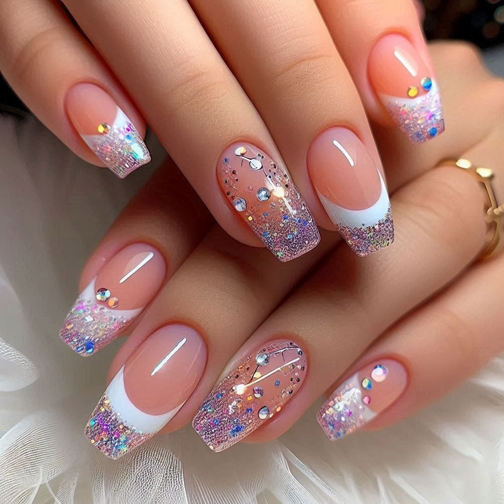 24 Buah/Set Kuku Palsu Pendek  - Nail Art Glitter ulasan dan harga