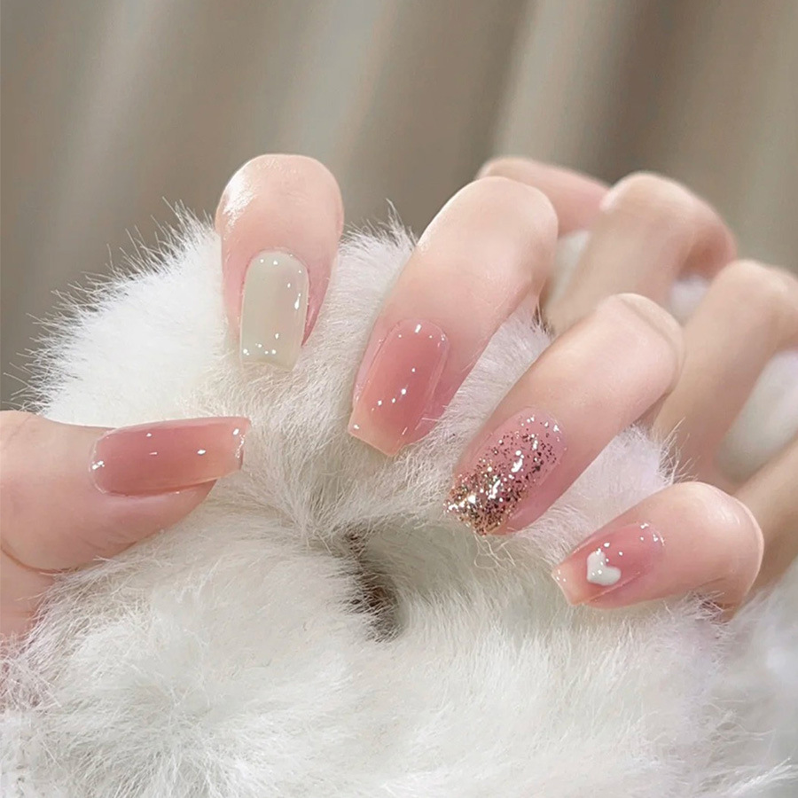 24 Buah/Set Kuku Palsu Pendek  - Nail Art Glitter ulasan dan harga