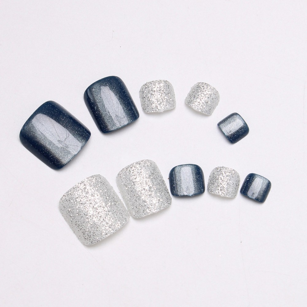 24PCS Kuku Kaki Palsu Warna Bi - Nail Art Glitter ulasan dan harga