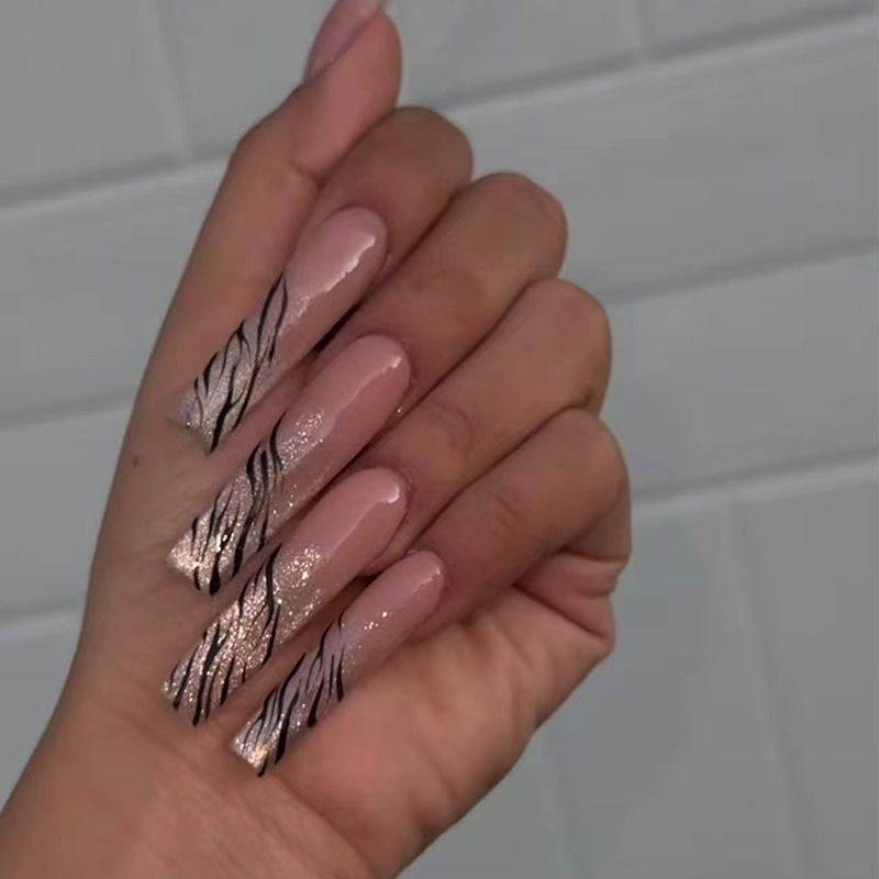 24Pcs Kuku Palsu Bentuk Coffin - Nail Art Glitter ulasan dan harga