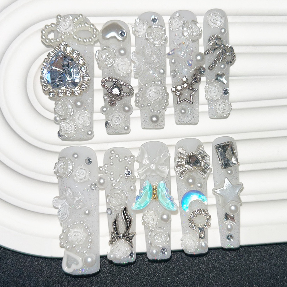 10PCS Kuku Palsu Cantik Jirai  - Nail Art Glitter ulasan dan harga