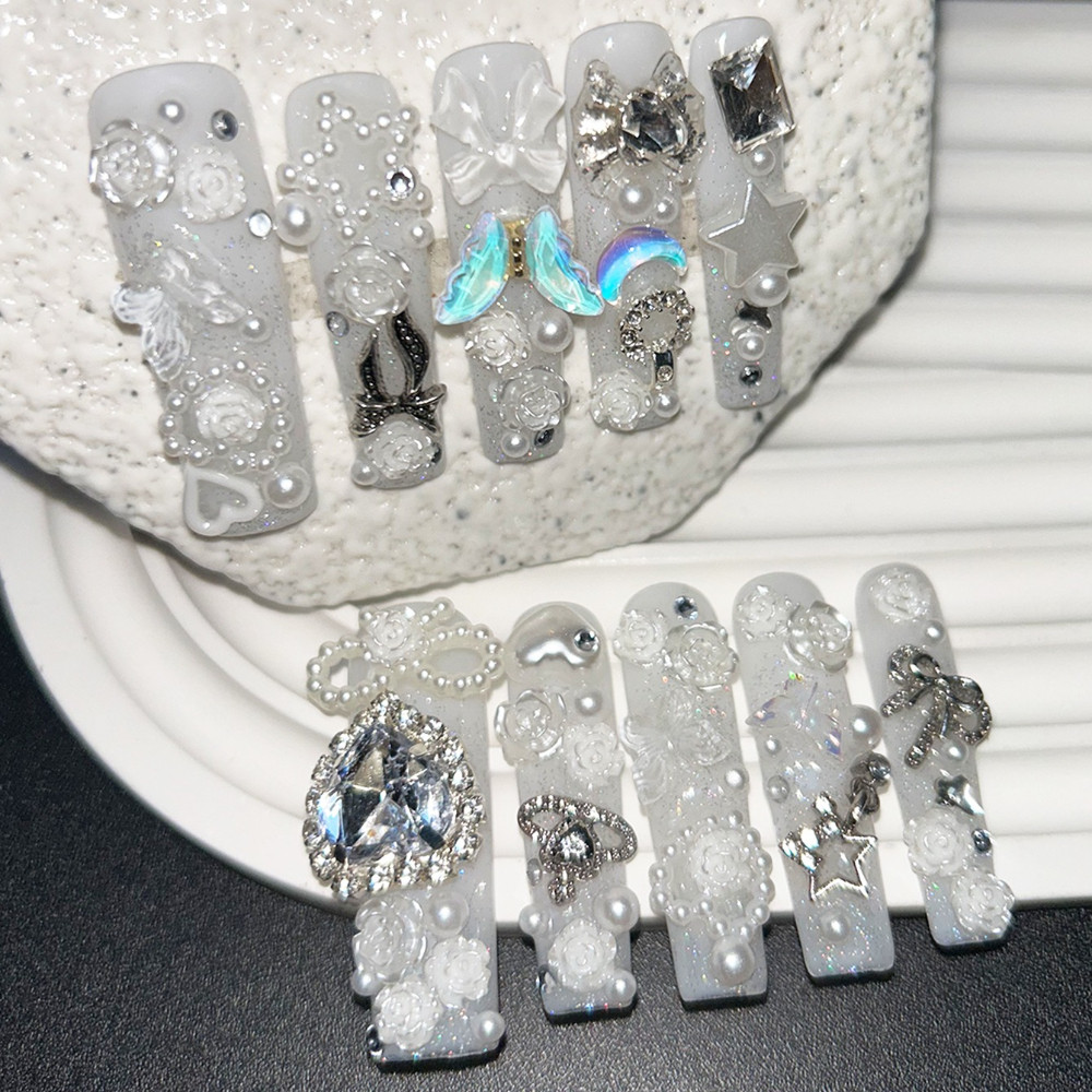 10PCS Kuku Palsu Cantik Jirai  - Nail Art Glitter ulasan dan harga
