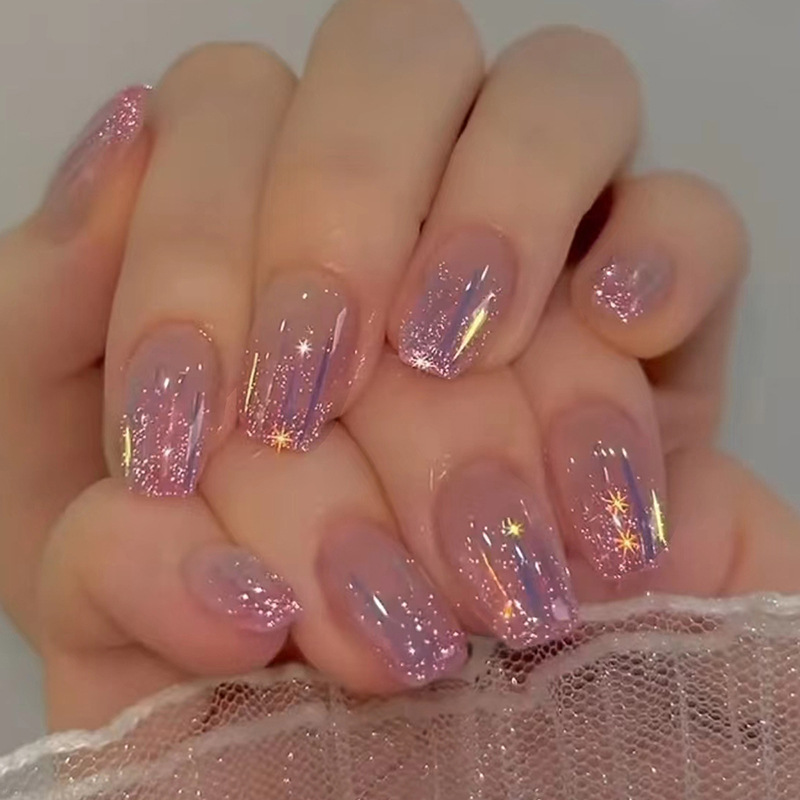 Kuku palsu pendek untuk wanita - Nail Art Glitter ulasan dan harga